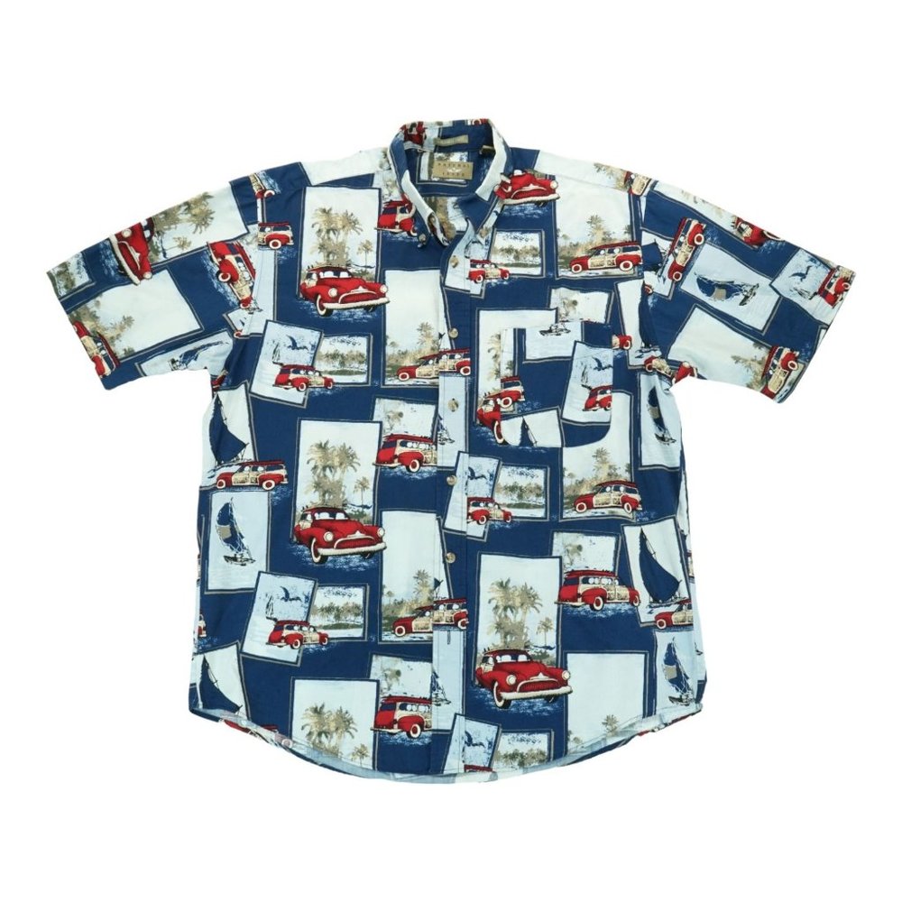 Natural Issue Wrinkle Free Mens Medium Tall Button‎ Up Shirt Surf Woody Wagon